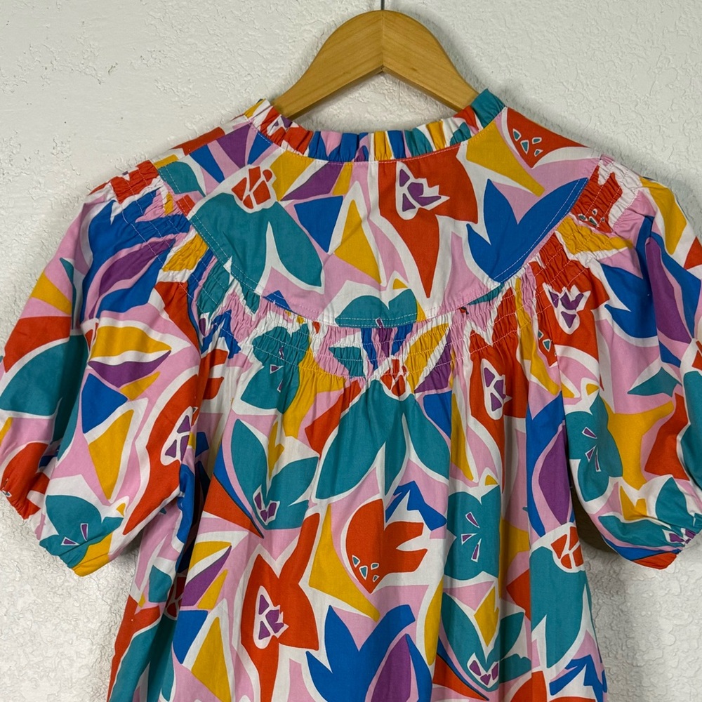 NWT Fate colorful tropical print smocked detail blouse tropical vacation beach - Picture 5 of 8